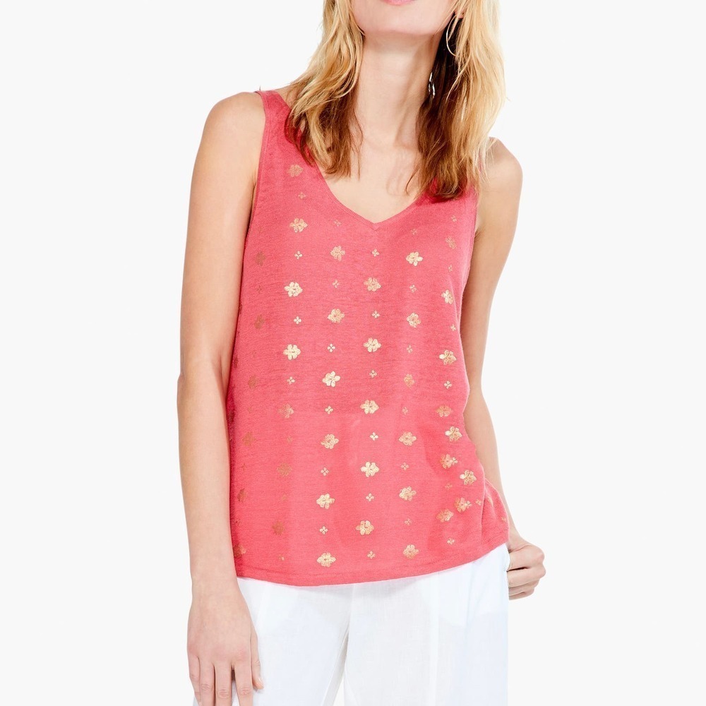 NIC + ZOE LINEN BLEND SUMMER SHINE‎ TANK IN RED MULTI NWT WOMEN'S SIZE SMALL
